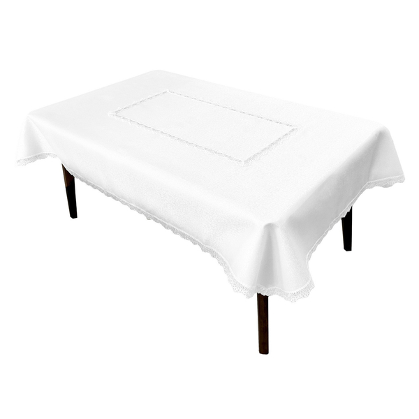 Stain-Resistant Tablecloth 150 x 260 with Lace 2100 White