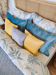 Bedspread 220 x 240 Quilted Linen1 Blue