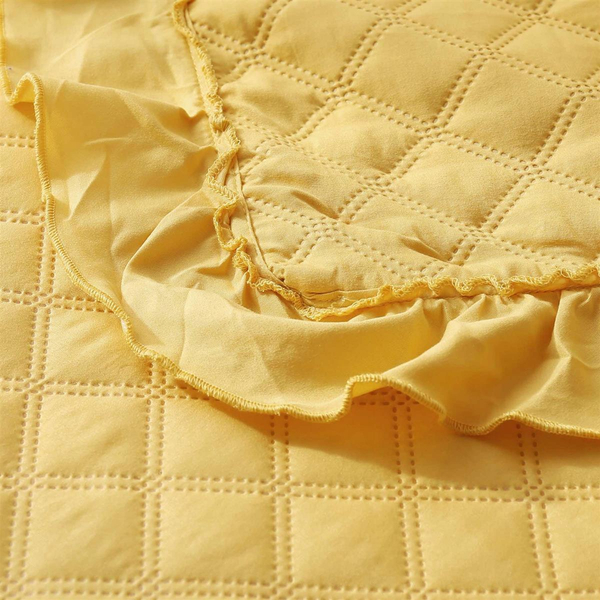 Quilted Double Sided Ruffy Mustard Bedspread 160 x 220
