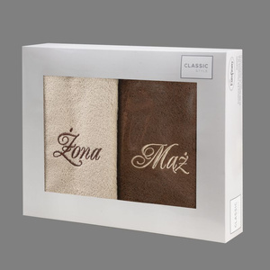 Husband Wife Towel Set 2pcs. 70 x 140 Beige+Brown