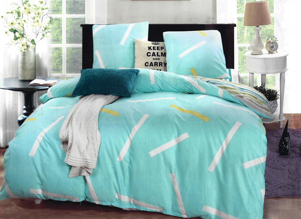 Pościel Satyna Bawełniana w Paski Niebieska C1251 160x200PP 4 części