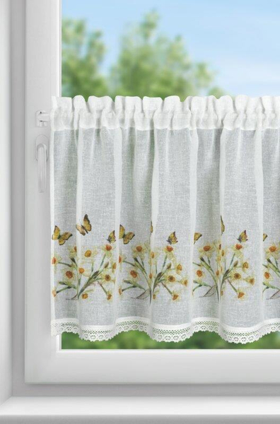 Curtain 60 x 150 Decorative Ready-made Flora White+Yellow