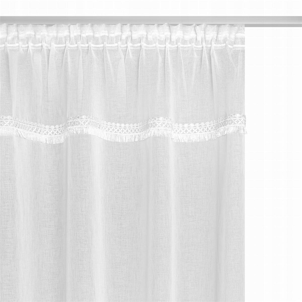 Firana 140 x 270 Dekoracyjna Boho Taśma Biały