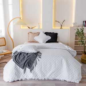 Bedspread 140 x 200 Quilted Double Sided Ruffy White