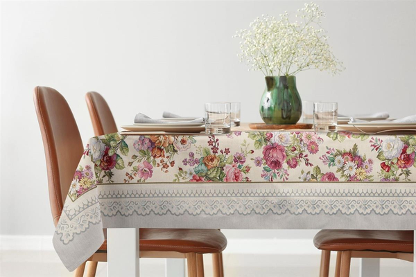 140 x 180 Decorative Tapestry Tablecloth 1175 Silver