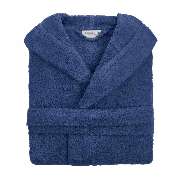 Unisex XS Blue Cotton Hooded Robe