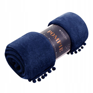 Blanket 150 x 200 Microfiber Pompie Pompoms Navy Blue