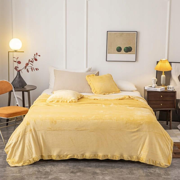 Blanket 150 x 200 Microfiber Frill Ruffly Mustard
