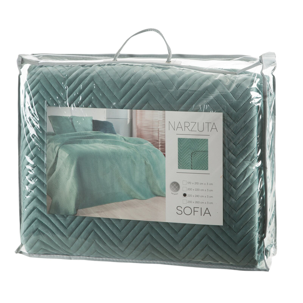 Sofia Mint Decorative Velour Bedspread 200 x 220