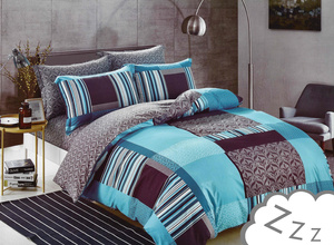 Blue cotton satin double sided bedding A1030 160x200NP 3 parts