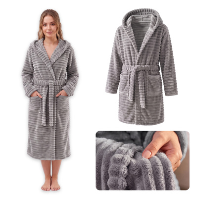 Szlafrok Mikrofibra Pasy Unisex Velar XL 01 Sreb