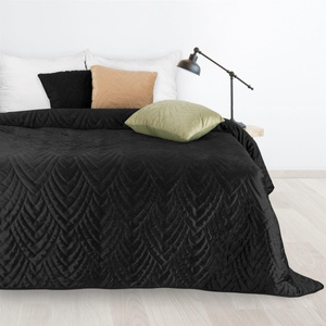 170 x 210 Quilted Velvet Bedspread Luiz6 Black