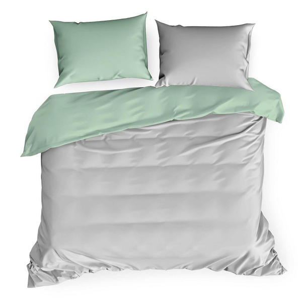 Pościel 220 x 200 3cz Satynowa Nova3 Srebrny + Mięta