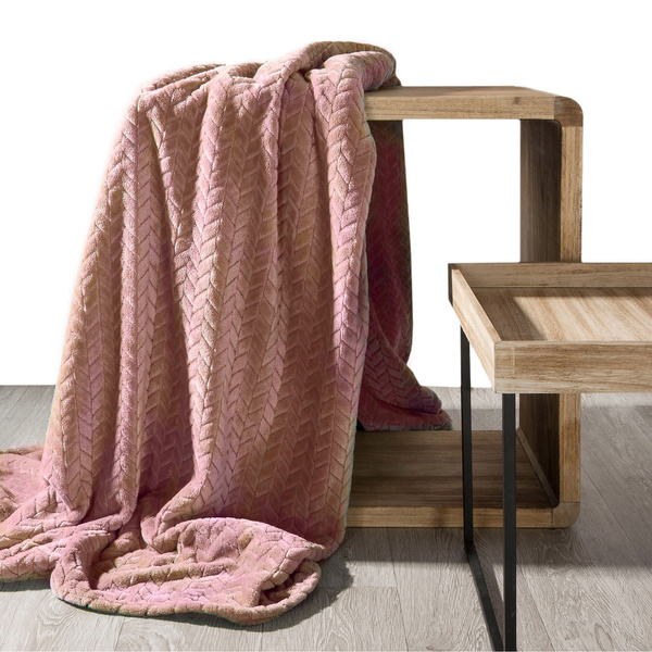 Koc 220 x 200 Mikrofibra Design Cindy Pudrowy Róż
