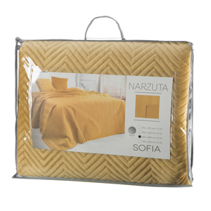 Sofia Mustard Decorative Velour Bedspread 230 x 260
