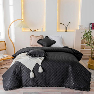 240 x 220 Quilted Double Sided Ruffy Black Bedspread