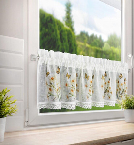 Curtain 30 x 150 Decorative Ready-made Flora White+Yellow