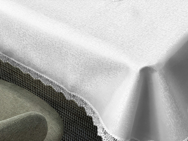 Stain-Resistant Tablecloth 150 x 260 with Lace 2100 White