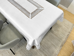 Stain-Resistant Tablecloth 150 x 400 with Lace 2017 White