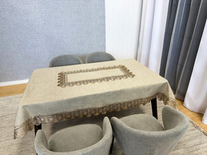 Stain-Resistant Tablecloth 130 x 180 with Lace 2018 Beige