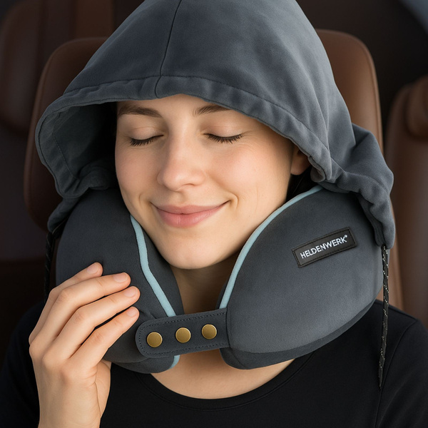 Poduszka Podróżna Rogal Memory z Kapturem Comfy 01