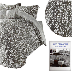 Cotton Satin Bedding in Flowers Grey A594 160x200NP 3 parts