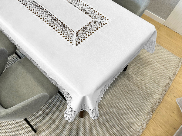 Stain-Resistant Tablecloth 150 x 280 with Lace 2017 White