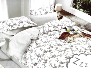 Cotton Satin Bedding in Flowers White A856 200x220PP 4 parts
