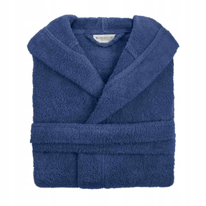 Unisex XS Blue Cotton Hooded Robe