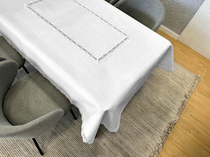 Stain-Resistant Tablecloth 150 x 260 with Lace 2100 White