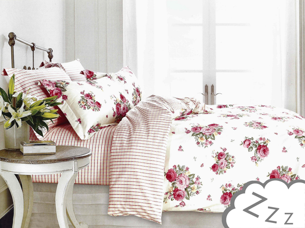 Pościel Satyna Bawełniana w Kwiaty Dwustronna A683 200x220NP 3 części