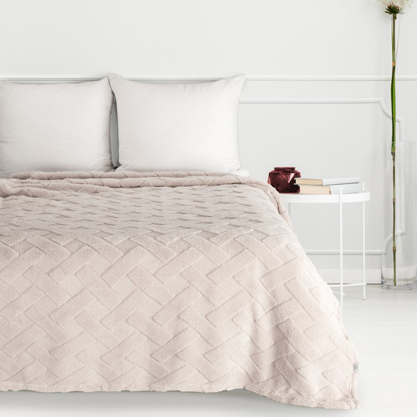 Koc 200 x 220 Pluszowy Jodełka Caro Beż