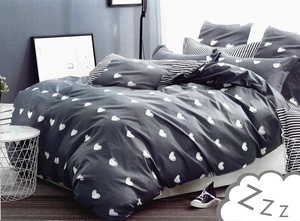 Hearts Grey Cotton Satin Bedding A1000 160x200NP 3 parts