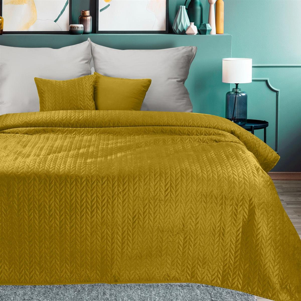 170 x 210 Quilted Velvet Luiz4 Mustard Bedspread