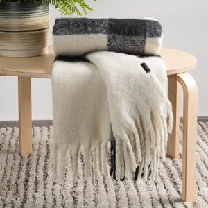 Mohair Blanket 130 x 170 with Fringes Mohair 7 Black+K