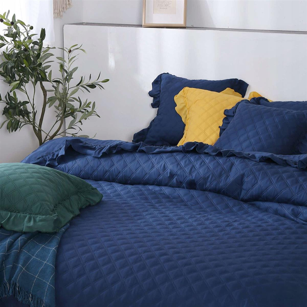 Bedspread 140 x 200 Quilted Double Sided Ruffy Navy Blue