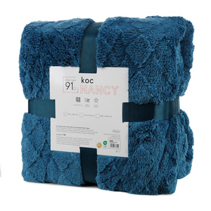 Blanket 70 x 160 Stamped Plush Nancy Navy Blue