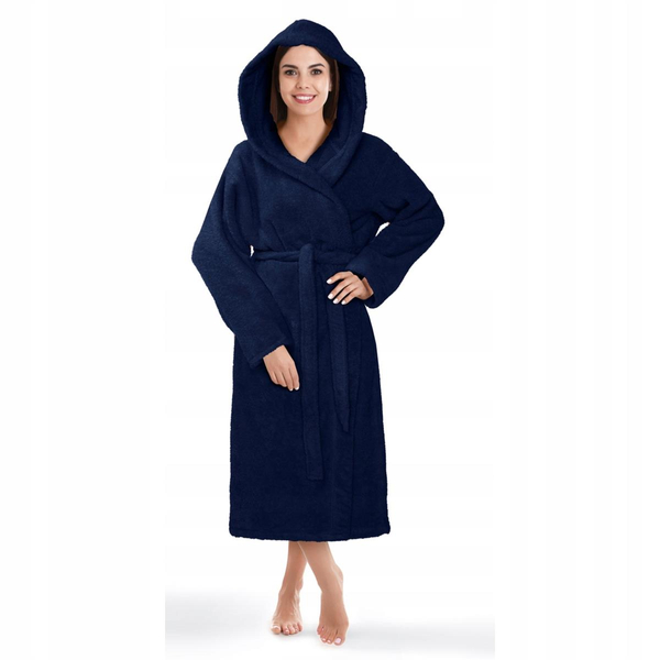 Unisex Hooded Cotton Robe XS Navy Blue