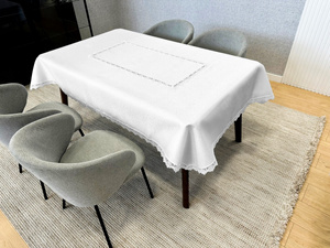 Stain-Resistant Tablecloth 140 x 220 with Lace 2100 White