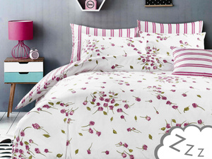 Cotton Satin Bedding in Flowers White A844 200x220NP 3 parts