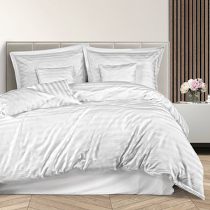 Bedding 220 x 200 7pc Satin Bamboo STRIPE WHITE