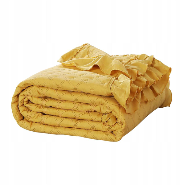 Quilted Double Sided Ruffy Mustard Bedspread 160 x 220