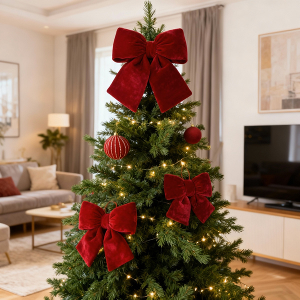 Kokarda 12,5 x 14 Świąteczna Welurowa Holly Bow 01