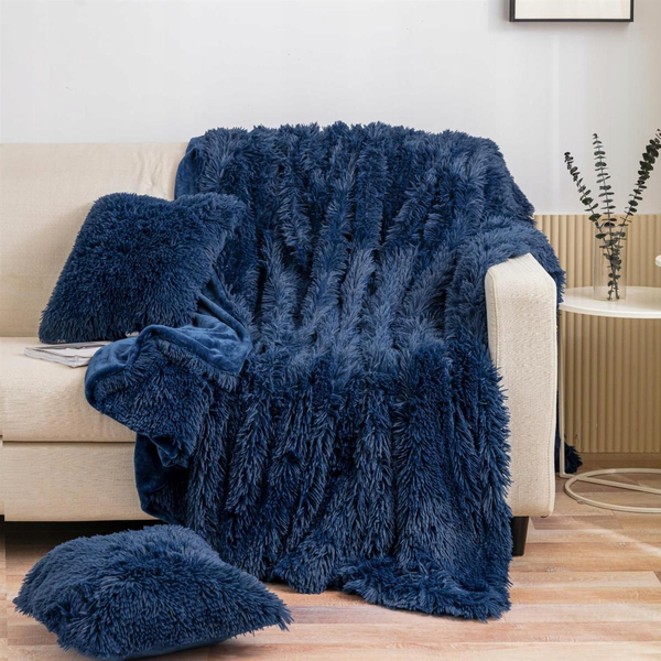 Blanket 200 x 220 Italian Fur Yeti Navy Blue