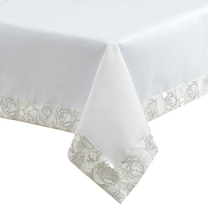 Tablecloth 110 x 160 Decorative Rose pattern 023 White+Silver