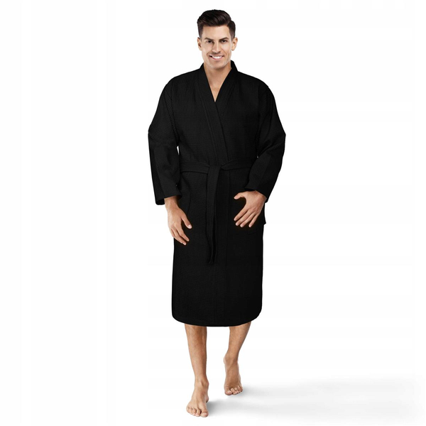 Kimono Robe Gofer Cotton Unisex XS Black