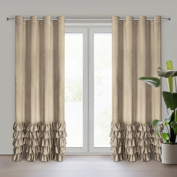 Zasłona 140 x 250 Welwet z Falbaną Carli C.Beż