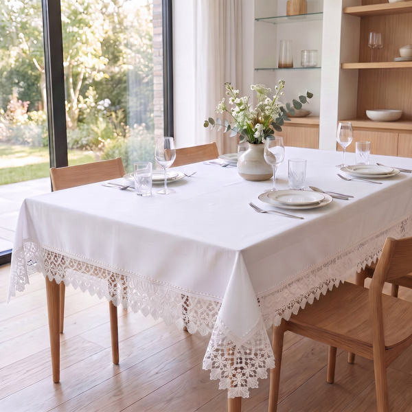 Obrus 140x260 Plamoodporny z Gipiurą Elia Biel 01