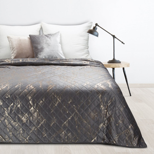 Quilted Velvet Bedspread 220 x 240 Luiz6 Steel+Gold