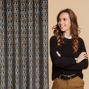 Zasłona Gotowa 140 x 250 Przelotka Laura Czarny+Złoty